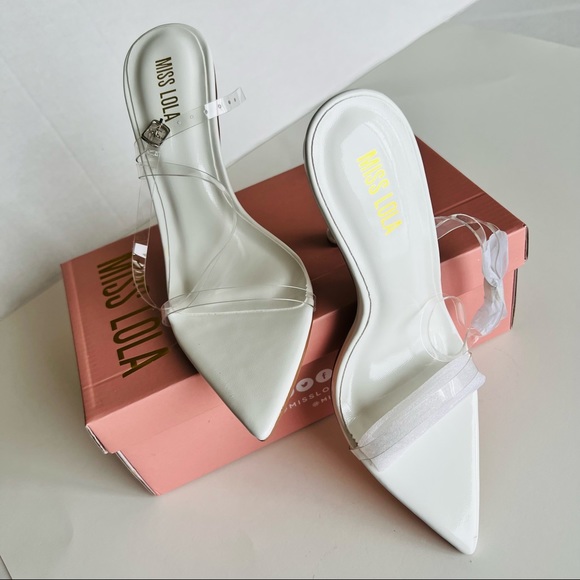 Miss Lola Audrena White Clear Strappy Heels Sandal New US 8 - Picture 2 of 9